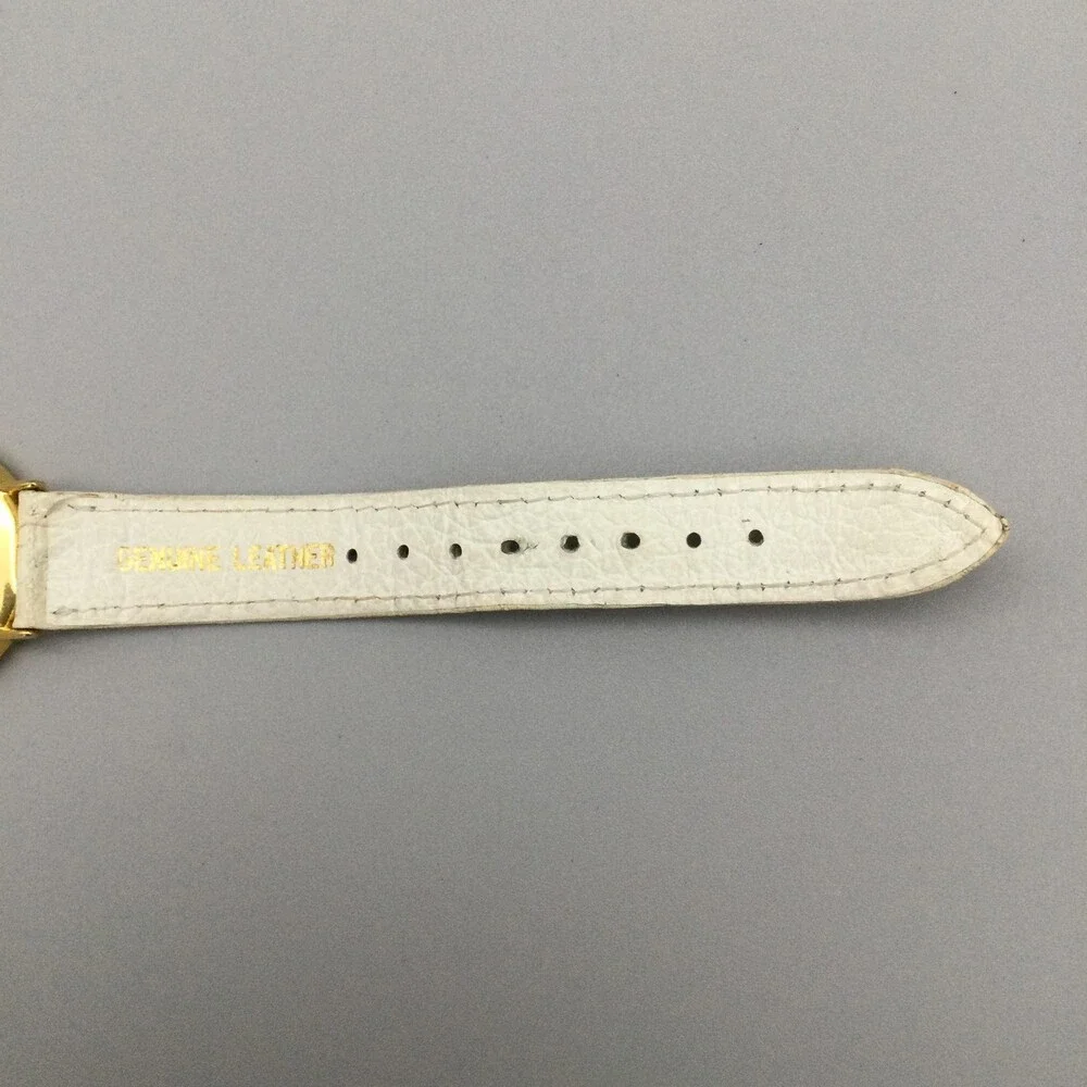 Moulin Womens Watch 32mm Gold Tone Case White Leather Strap New Battery